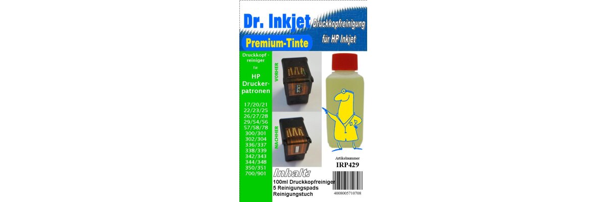 IRP429-Druckkopfreinigungsset-fuer-HP-Druckkopfpatronen-wie-die-HP-17/20/21/22/23/25/26/27/28/29/54/56/57/58/62/78/300/301/302/304/336/337/338/339/342/343/344/348/350/351/700/901 usw. - 