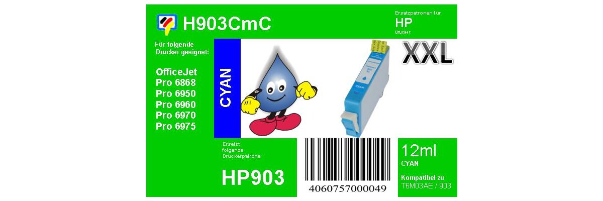 HP903CXL Cyan TiDis Recyclingpatrone mit ca. 825 Seiten Druckleistung nach Iso - ersetzt T6M03AE - HP903CXL Cyan TiDis Recyclingpatrone mit ca. 825 Seiten Druckleistung nach Iso - ersetzt T6M03AE