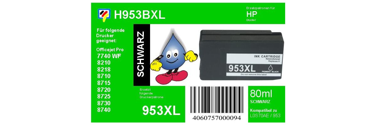 HP953BXL Black TiDis Recyclingpatrone mit ca.2.000 Seiten Druckleistung - ersetzt L0S70AE - HP953BXL Black TiDis Recyclingpatrone mit ca.2.000 Seiten Druckleistung - ersetzt L0S70AE