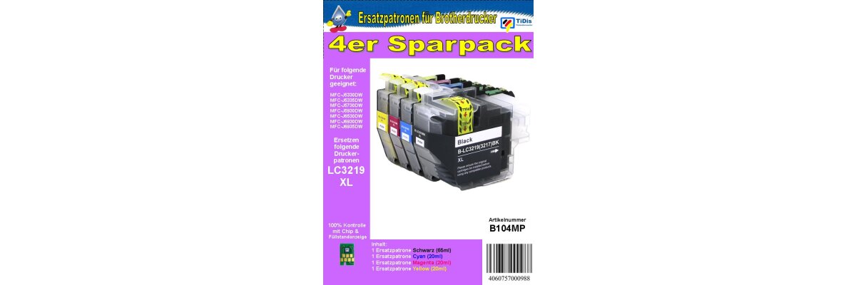 LC3219XL - Multipack - TiDis Ersatzdruckerpatronen mit je 1x B/C/M/Y im XL Format - LC3219XL - Multipack - TiDis Ersatzdruckerpatronen mit je 1x B/C/M/Y im XL Format