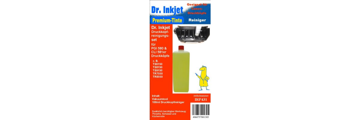 IRP431 - Dr.Inkjet Druckkopfreinigungsset für die Canon Drucker mit den PGI580 und CLI581er bzw. baugleiche Druckerpatronen - IRP431 - Dr.Inkjet Druckkopfreinigungsset für die Canon Drucker mit den PGI580 und CLI581er bzw. baugleiche Druckerpatronen