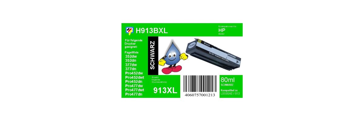 HP913A schwarz TiDis Ersatzpatrone mit 3.500 Seiten Druckleitung nach ISO (80ml) - ersetzt L0R95AE - HP913A schwarz TiDis Ersatzpatrone mit 3.500 Seiten Druckleitung nach ISO (80ml) - ersetzt L0R95AE