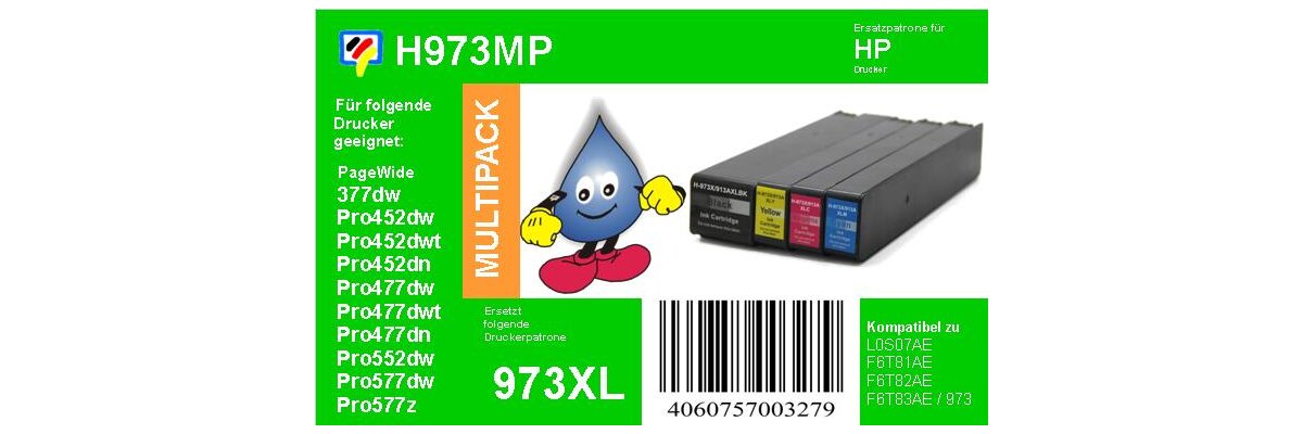 HP973X Multipack mit 4 XL TiDis Ersatzpatronen - je 1x B/C/M/Y - HP973X Multipack mit 4 XL TiDis Ersatzpatronen - je 1x B/C/M/Y