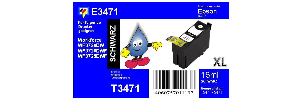 T3471 TiDis XL Ersatzdruckerpatrone schwarz mit ca. 1100 Seiten Druckleistung nach Iso - T3471 TiDis XL Ersatzdruckerpatrone schwarz mit ca. 1100 Seiten Druckleistung nach Iso