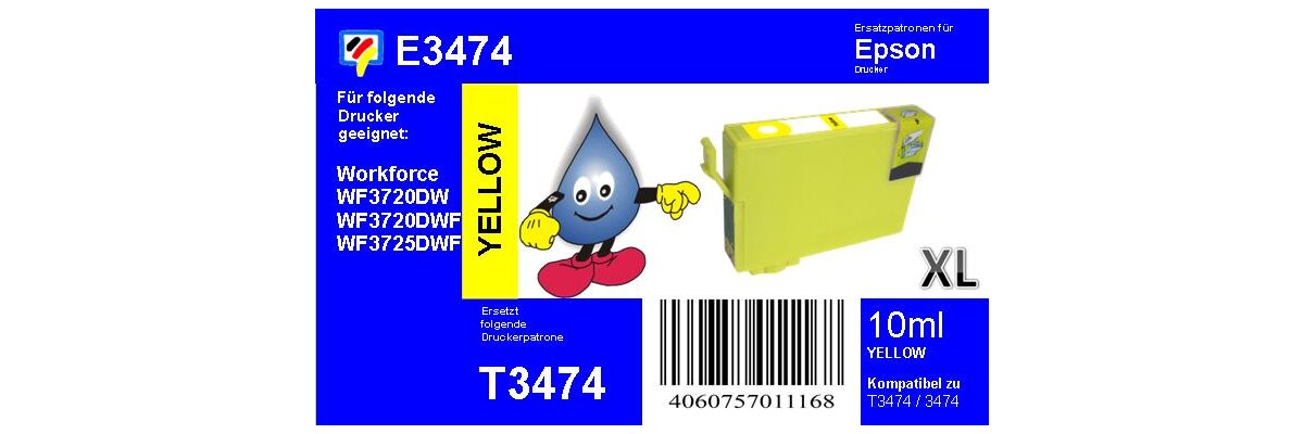 T3474 TiDis XL Ersatzdruckerpatrone yellow mit ca. 950 Seiten Druckleistung nach Iso - T3474 TiDis XL Ersatzdruckerpatrone yellow mit ca. 950 Seiten Druckleistung nach Iso