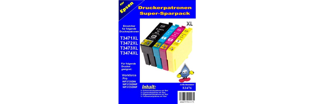 T3476 TiDis Multipack mit 4 XL Patronen, je 1x schwarz, cyan, magenta und yellow - T3476 TiDis Multipack mit 4 XL Patronen, je 1x schwarz, cyan, magenta und yellow