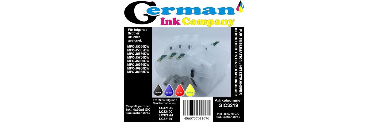 GIC3219 - CISS / Sublimationssparpack für LC3217 /LC3219XL - Black, Cyan, magenta, Yellow inkl. 4 x 50ml GIC Sublimationstinte - GIC3219 - CISS / Sublimationssparpack für LC3217 /LC3219XL - Black, Cyan, magenta, Yellow inkl. 4 x 50ml GIC Sublimationstinte