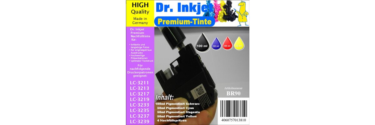 BR90 - Dr. Inkjet Komplettset 250ml Premium Nachfülltinte für LC-3211 / LC-3213 / LC-3217 / LC-3219 / LC-3233 / LC-3235 / LC-3237 / LC-3239 - BR90 - Dr. Inkjet Komplettset 250ml Premium Nachfülltinte für LC-3211 / LC-3213 / LC-3217 / LC-3219 / LC-3233 / LC-3235 / LC-3237 / LC-3239