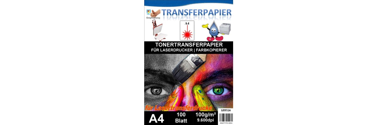 A4 Universal Tonertransferpapier - 100 Blatt für helle Textilien - A4 Universal Tonertransferpapier - 100 Blatt für helle Textilien