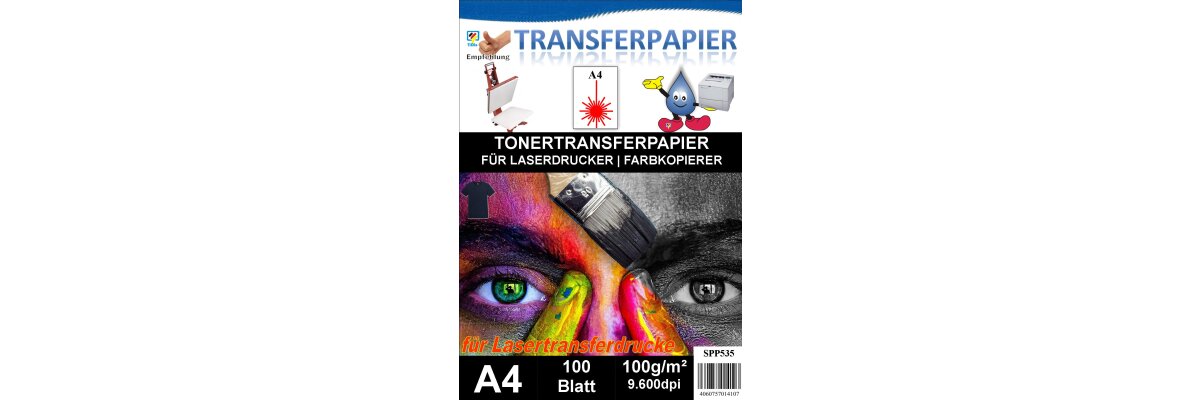 A4 Universal Tonertransferpapier - 100 Blatt für dunkle Textilien - A4 Universal Tonertransferpapier - 100 Blatt für dunkle Textilien