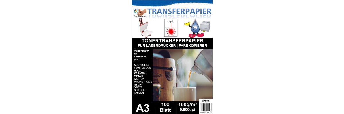 A3 Universal Tonertransferpapier - 100 Blatt für Feststoffe wie Keramik, Metall u.v.m. - A3 Universal Tonertransferpapier - 100 Blatt für Feststoffe wie Keramik, Metall u.v.m.