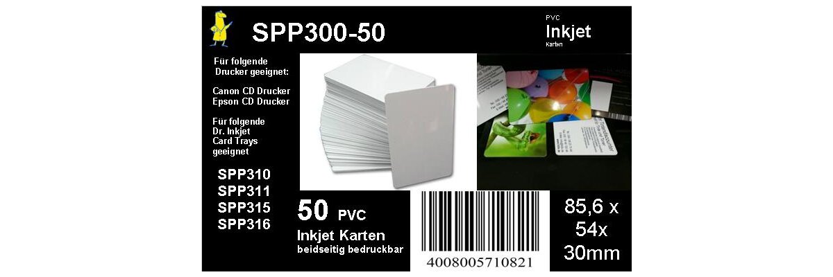 SPP300-50 - 50 weiße Dr.Inkjet PVC Karten für Kartendrucker - beidseitig bedruckbar! - SPP300-50 - 50 weiße Dr.Inkjet PVC Karten für Kartendrucker - beidseitig bedruckbar!