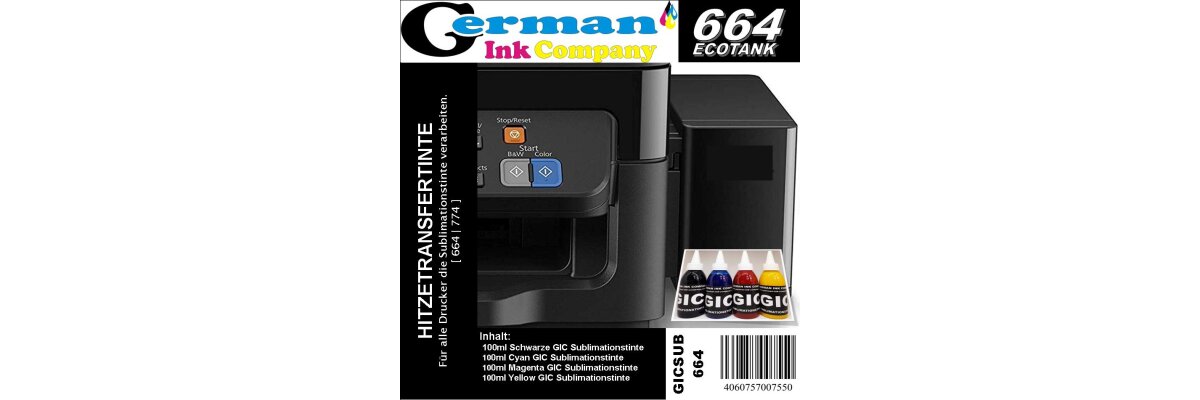 Neue GIC Sublimationstinte in passenden Nachfüllspritzflaschen für ältere EcoTankdrucker mit Seitentanks - Neue GIC Sublimationstinte in passenden Nachfüllspritzflaschen für ältere EcoTankdrucker mit Seitentanks