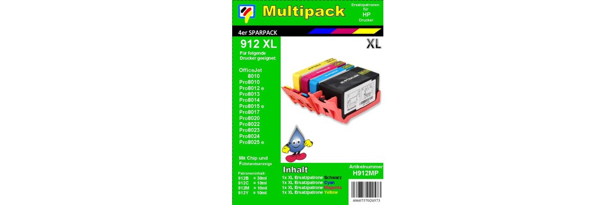 HP912XL - Multipack - TiDis Druckerpatronenpack mit je 1x BCMY 3YL34AE - HP912XL - Multipack - TiDis Druckerpatronenpack mit je 1x BCMY 3YL34AE