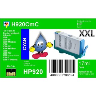 HP920CXL - TiDis XL Ersatzpatrone - cyan - mit 17ml Inhalt ersetzt CD972AE