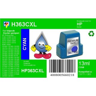 HP363C - TiDis Ersatzpatrone für C8771EE - cyan -  mit 13ml Inhalt/ersetzen HP363 Druckerpatronen