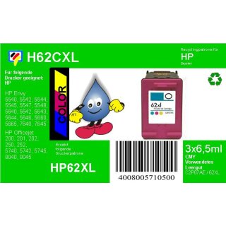 HP62XLC - TiDis Recyclingpatrone - color - Druckpatrone mit 415 Seiten Druckleistung ersetzt C2P07AE