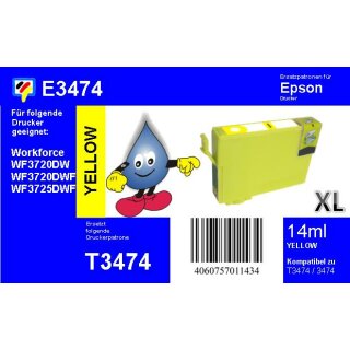 T34XL - yellow - TiDis  Ersatzdruckerpatrone mit 14 ml Inhalt - ersetzt T3474