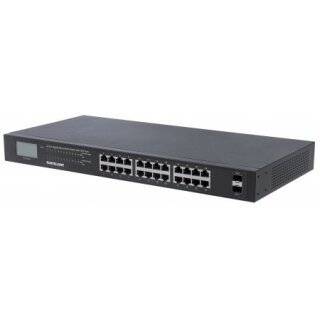 24-Port Gigabit Ethernet PoE+ Switch mit 2 SFP-Ports und LCD-Anzeige