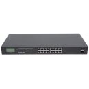 16-Port Gigabit Ethernet PoE+ Switch mit 2 SFP-Ports und LCD-Anzeige