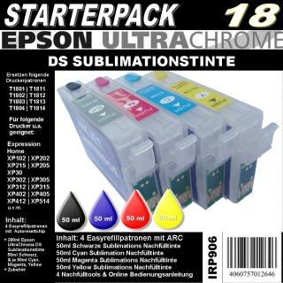 IRP906 für T1811 - T1814 Starterpack mit 4 Patronen + 200ml UltraChrome DS Sublimationstinte