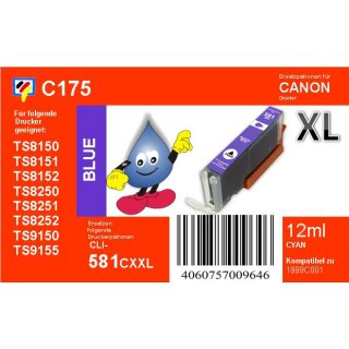 CLI-581PB XXL TiDis Ersatzpatrone Photoblau mit ca. 12ml Inhalt - ersetzt 1999C001