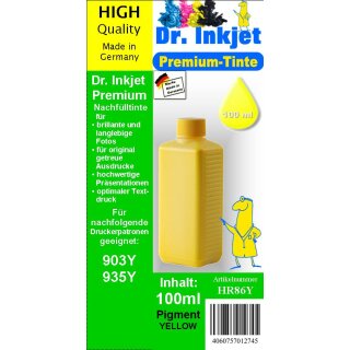 HR86Y - yellow - Dr.Inkjet Pigmentierte Premium Nachfülltinte in 100ml - 250ml - 500ml - 1000ml Abfüllungen für Ihren HP Drucker