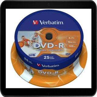 VERBATIM DVD-R 4.7GB 16X (25) SP 43538 SPINDEL TINTENSTRAHLBEDRUCKBAR