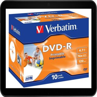 VERBATIM DVD-R 4.7GB 16X (10) JC 43521 JEWEL CASE BREIT BEDRUCKBAR