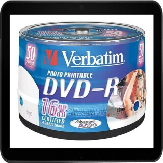 VERBATIM DVD-R 4.7GB 16X (50) SP 43533 BREIT FOTO BEDRUCKBAR KEINE ID