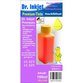 BR61Y - yellow - Dr.Inkjet Premium Nachfülltinte für Brother Druckerpatronen für LC-221 / LC-223 / LC-225 / LC-227 / LC-229