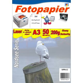 SPP612 - A3 200g Fotopapier Glossy - Beidseitig - 50 Blatt - >> "Für alle Laserdrucker geeignet" <<