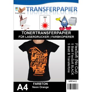 A4 Neon Orange FlexSoft (No-Cut) A-Foil - 5 Blatt A-Foil und 5 Blatt B-Paper Transferpapier