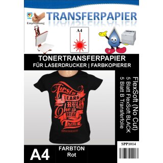 A4 Rot FlexSoft (No-Cut) A-Foil - 5 Blatt A-Foil und 5 Blatt B-Paper Transferpapier