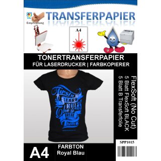 A4 Royal Blau FlexSoft (No-Cut) A-Foil - 5 Blatt A-Foil und 5 Blatt B-Paper Transferpapier