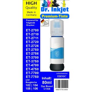 ER91C Dr. Inkjet 80ml CYAN Druckertinte für Ecotankdrucker - 102|104|105|106