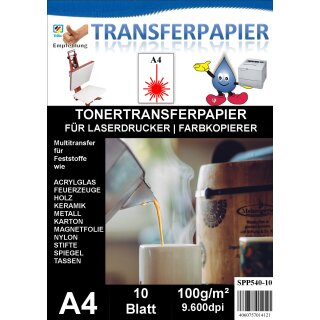 A4 Universal Tonertransferpapier - 10 Blatt Testpack für Feststoffe wie Keramik, Metall u.v.m.