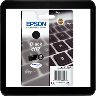 407 Black Epson Druckerpatrone mit 41,2ml INhalt für ca. 2.600 Seiten Druckleistung - C13T07U140