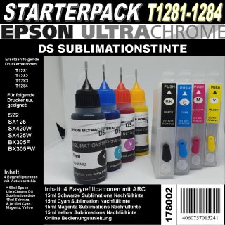 T1281 - T1284 Starterpack mit 4 Patronen + 60ml UltraChrome DS Sublimationstinte