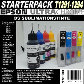 T1291 - T1294 Starterpack mit 4 Patronen + 60ml UltraChrome DS Sublimationstinte