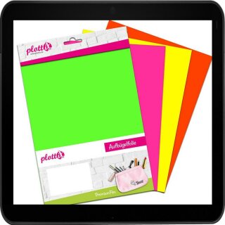 Starterpack mit 6 Stück farbsortierte Neon Aufbügel Flex Folien 20 x 30 cm von Plottix