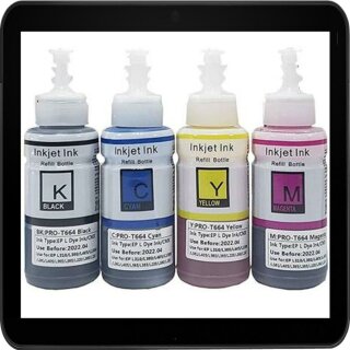 T664 - TiDis Ink 400ml Komplett Set Premium Dye Based Nachfülltinte - Alles drin Packung - ersetzt T6641, T6642, T6643, T6644 - ersetzt C13T664640