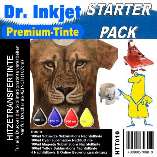 Sublinova Sublimationstinte | Hitzetransfertinte Starterpack mit 400ml Inhalt - ZUM TESTPREIS - je 100ml Black, Cyan, Magenta & Yellow