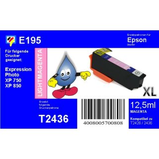 E195 - TiDis Ersatzpatrone - lightmagenta - mit 12,5ml Inhalt ersetzt T2436XL