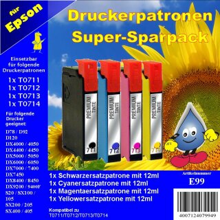 E99 - TiDis Super Sparpack mit 4 Ersatzpatronen für T0711, T0712, T0713, T0714