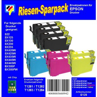 E128 - TiDis Riesen Sparpack mit 10 Ersatzpatronen für T1281, T1282, T1283, T1284