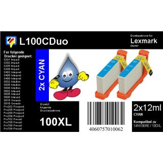 L100CDuo - TiDis XL Ersatzpatronen Doppelpack - cyan- ersetzt 14N1069E