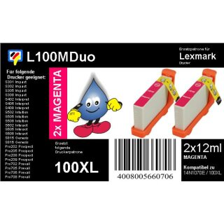 L100MDuo - TiDis XL Ersatzpatronen Doppelpack - magenta- ersetzt 14N1070E