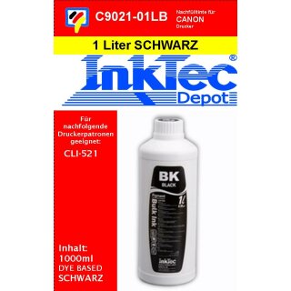 1000ml schwarze  Inktec Nachfülltinte für Canon CLI521 Druckerpatronen