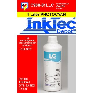 1000ml lightcyan Inktec Nachfülltinte für Ihren Canon CLI-8PC Patrone